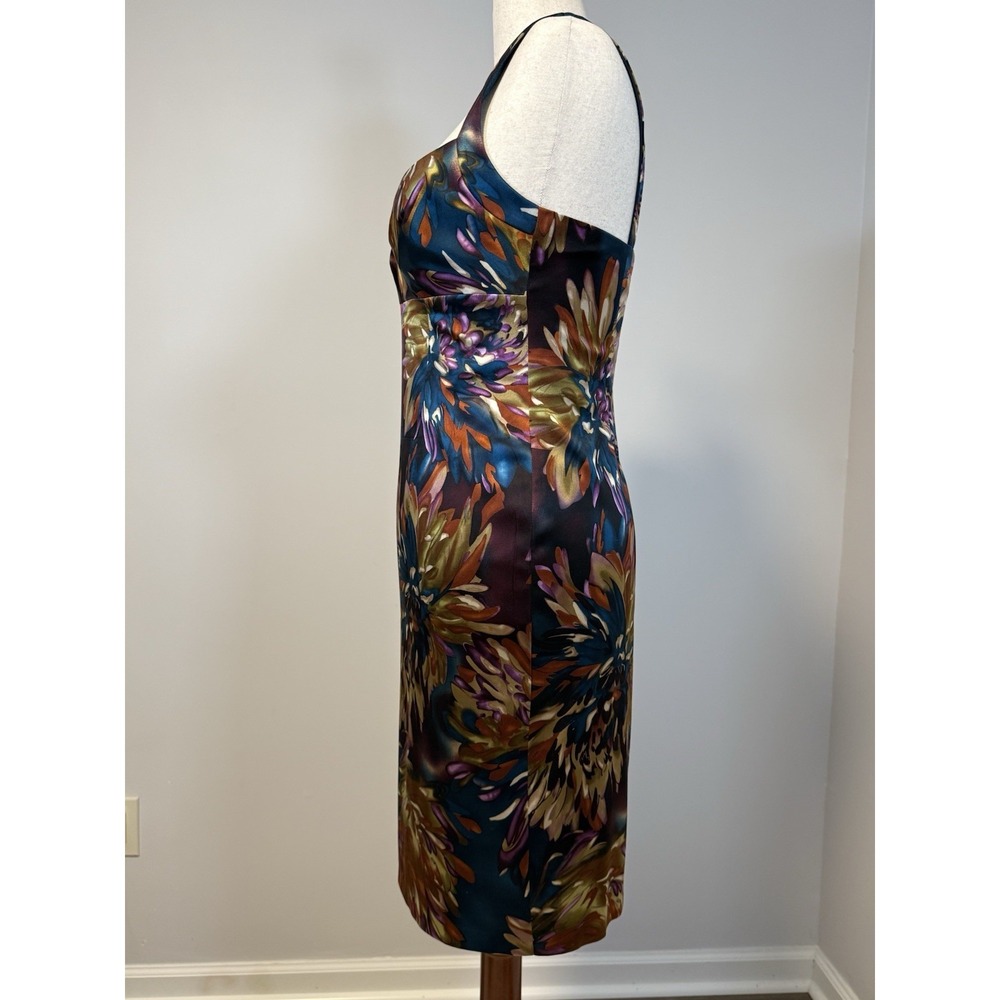 David Meister Silk Floral Ruched Sheath Dress Cocktail Wedding Guest Sz 10 - Picture 4 of 10